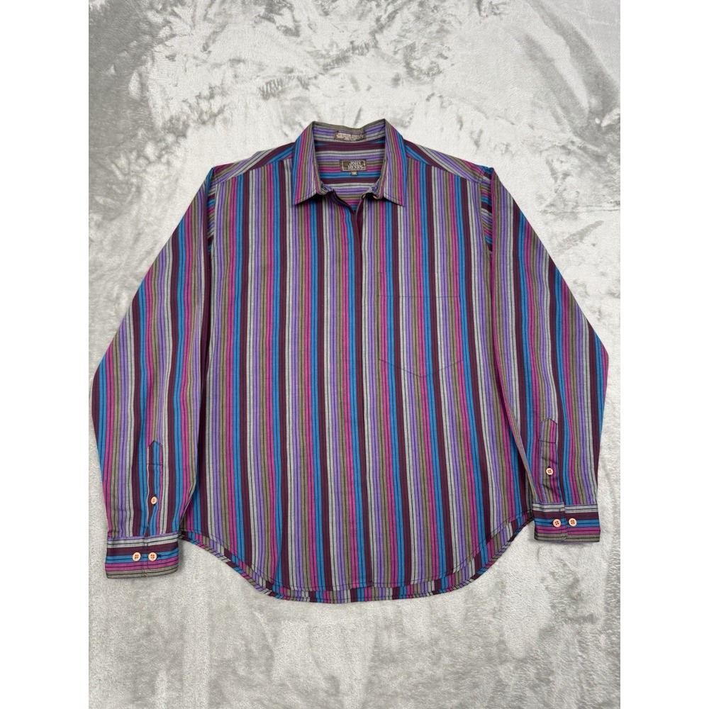 Vintage 80s John Henry Striped Button Down Shirt Womens 12 Purple Retro‎ Western
